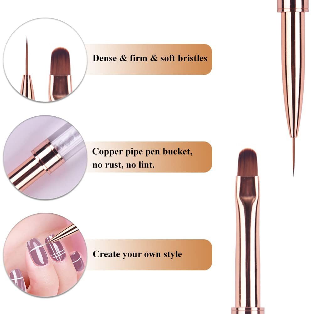 Ycyan Dual-ended UV Builder Gel Nail Brush with Rhinestone Handle - 1 Pack Green Nail Art Liner Brush for Polygel Hard Gel Avelisse