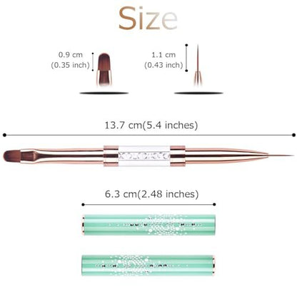 Ycyan Dual-ended UV Builder Gel Nail Brush with Rhinestone Handle - 1 Pack Green Nail Art Liner Brush for Polygel Hard Gel Avelisse
