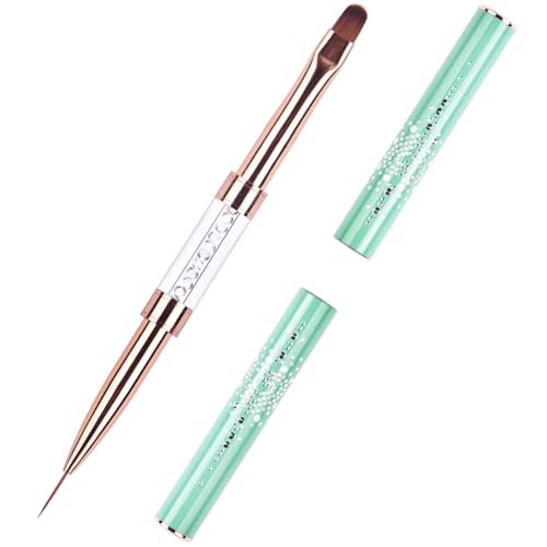 Ycyan Dual-ended UV Builder Gel Nail Brush with Rhinestone Handle - 1 Pack Green Nail Art Liner Brush for Polygel Hard Gel Avelisse