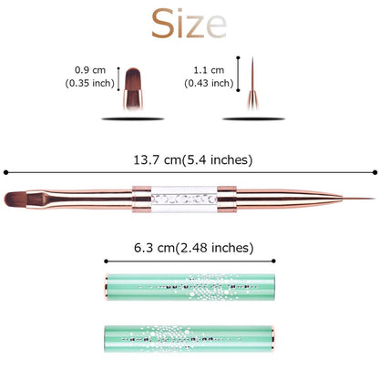 Ycyan Dual-ended UV Builder Gel Nail Brush with Rhinestone Handle - 1 Pack Green Nail Art Liner Brush for Polygel Hard Gel Avelisse