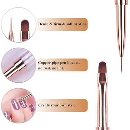 Ycyan Dual-ended UV Builder Gel Nail Brush with Rhinestone Handle - 1 Pack Green Nail Art Liner Brush for Polygel Hard Gel Avelisse