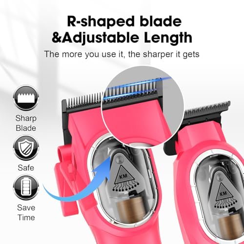 KEMEI Professional Hair Clippers Set for Men - Cordless Electric Clippers Kit with LED Display, Pink Metal Haircut Trimmer - görsel 4