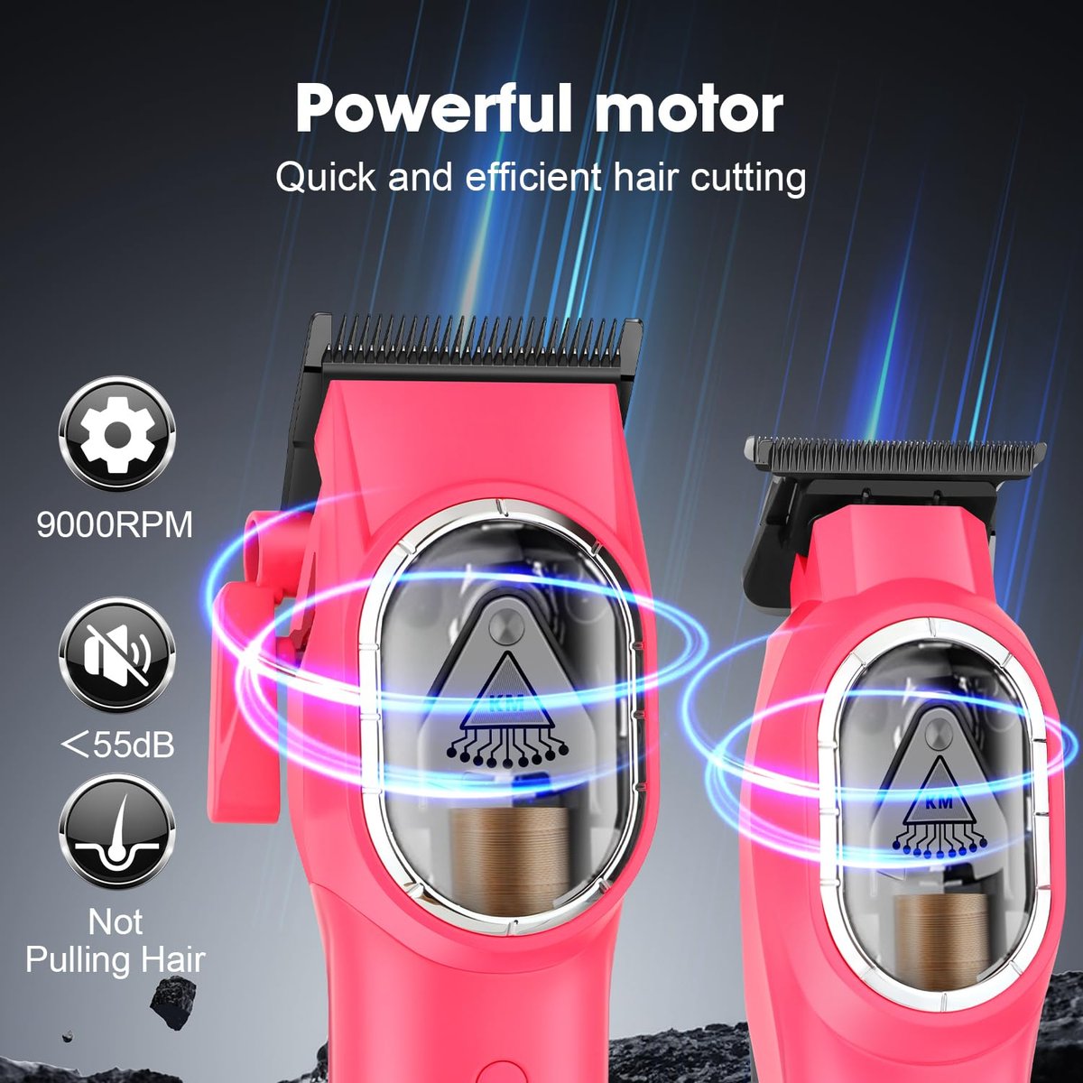 KEMEI Professional Hair Clippers Set for Men - Cordless Electric Clippers Kit with LED Display, Pink Metal Haircut Trimmer - görsel 5