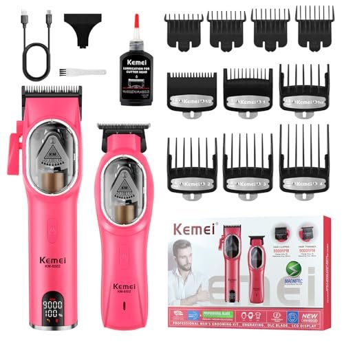 KEMEI Professional Hair Clippers Set for Men - Cordless Electric Clippers Kit with LED Display, Pink Metal Haircut Trimmer - görsel 2