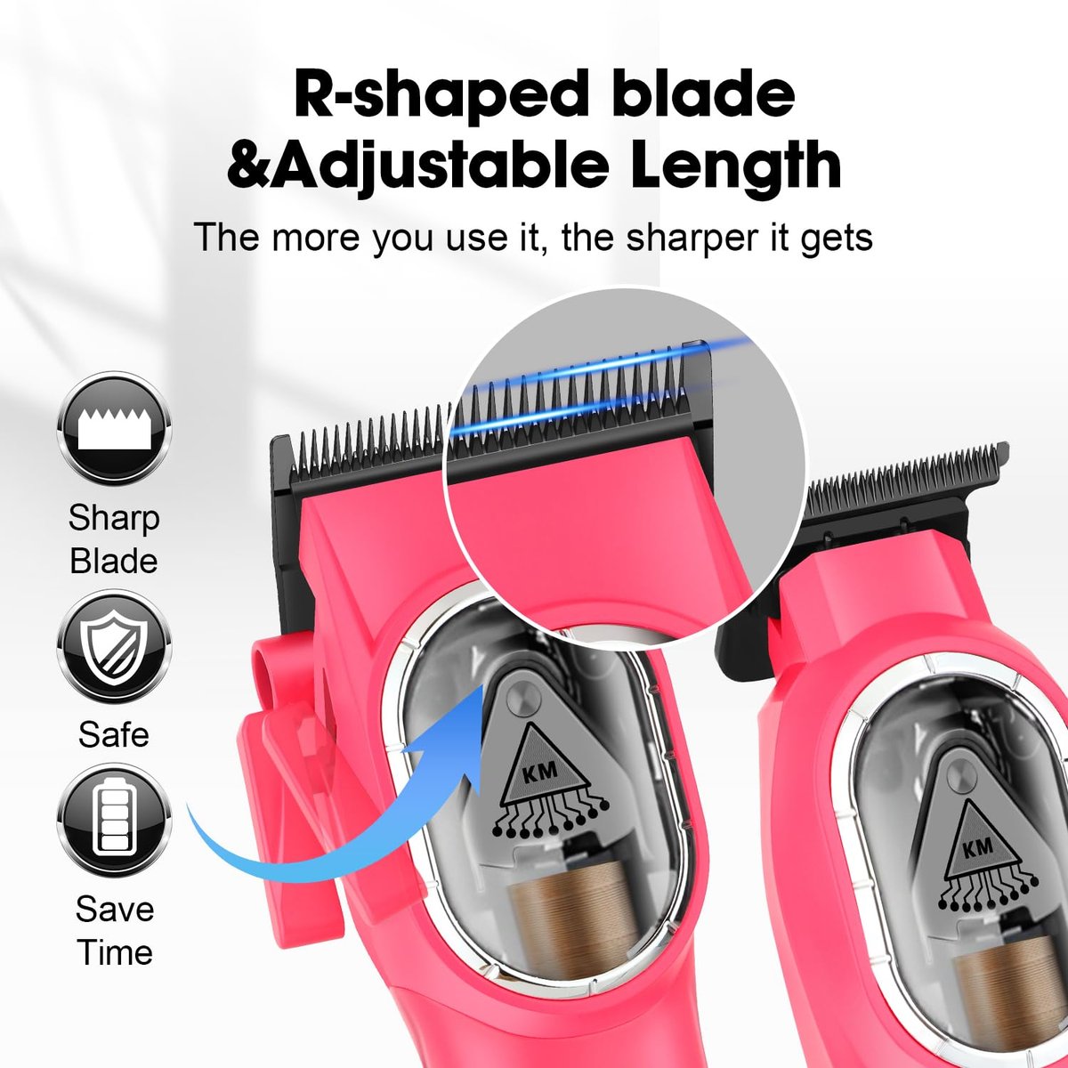 KEMEI Professional Hair Clippers Set for Men - Cordless Electric Clippers Kit with LED Display, Pink Metal Haircut Trimmer - görsel 3