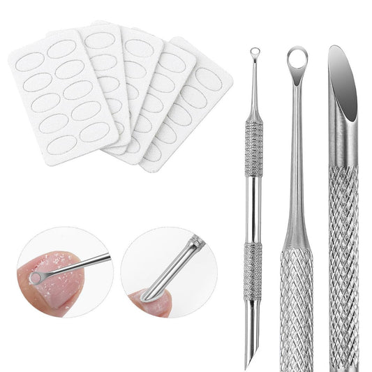 KACHIMOO Cuticle Pusher with 2 Ends, Pre-treatment Cuticle Pusher and Remover with Sandpaper Sheets - Nail Art Dead Skin Removing Manicure Tool (1 Cuticle Pusher + 5 Sandpaper Sheets)