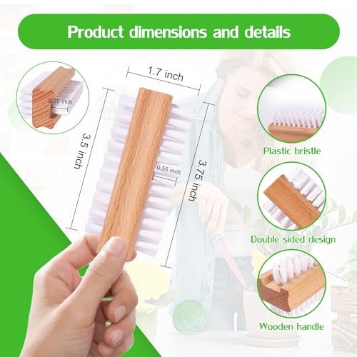 SAMEBUTECO 2 Pack Non-Slip Wooden Hand & Nail Brush - Dual-Sided Fingernail Scrub Brush for Deep Cleaning Nails, Hands & Feet - Heavy Duty Mechanic Hand Brush with Stiff Bristles and Molded Beechwood Grip - görsel 4