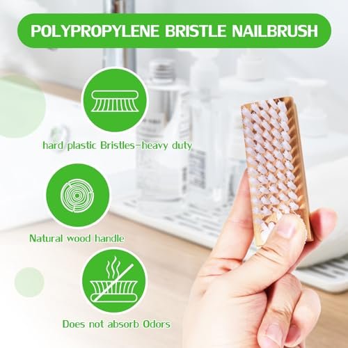 SAMEBUTECO 2 Pack Non-Slip Wooden Hand & Nail Brush - Dual-Sided Fingernail Scrub Brush for Deep Cleaning Nails, Hands & Feet - Heavy Duty Mechanic Hand Brush with Stiff Bristles and Molded Beechwood Grip - görsel 6