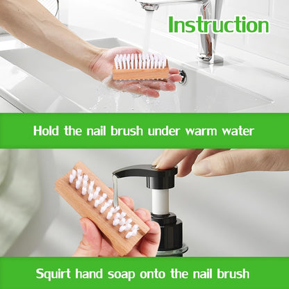 SAMEBUTECO 2 Pack Non-Slip Wooden Hand & Nail Brush - Dual-Sided Fingernail Scrub Brush for Deep Cleaning Nails, Hands & Feet - Heavy Duty Mechanic Hand Brush with Stiff Bristles and Molded Beechwood Grip