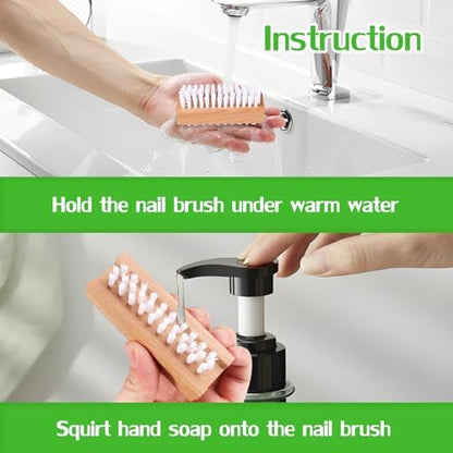 SAMEBUTECO 2 Pack Non-Slip Wooden Hand & Nail Brush - Dual-Sided Fingernail Scrub Brush for Deep Cleaning Nails, Hands & Feet - Heavy Duty Mechanic Hand Brush with Stiff Bristles and Molded Beechwood Grip