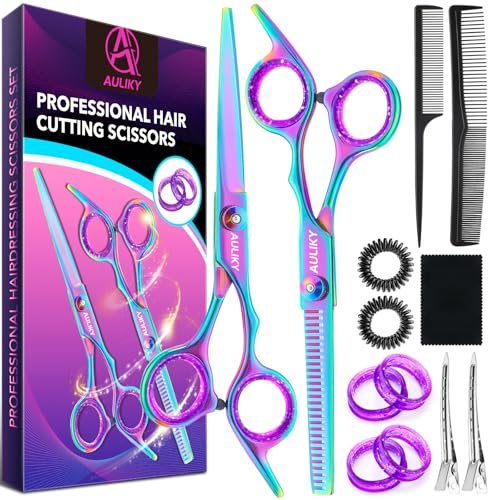 Professional Hair Cutting Scissors Shears Kit - 6.7" Stainless Steel Barber Scissors & Thinning Shears for Salon, Home, Men, Women - görsel 2