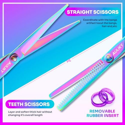 Professional Hair Cutting Scissors Shears Kit - 6.7" Stainless Steel Barber Scissors & Thinning Shears for Salon, Home, Men, Women