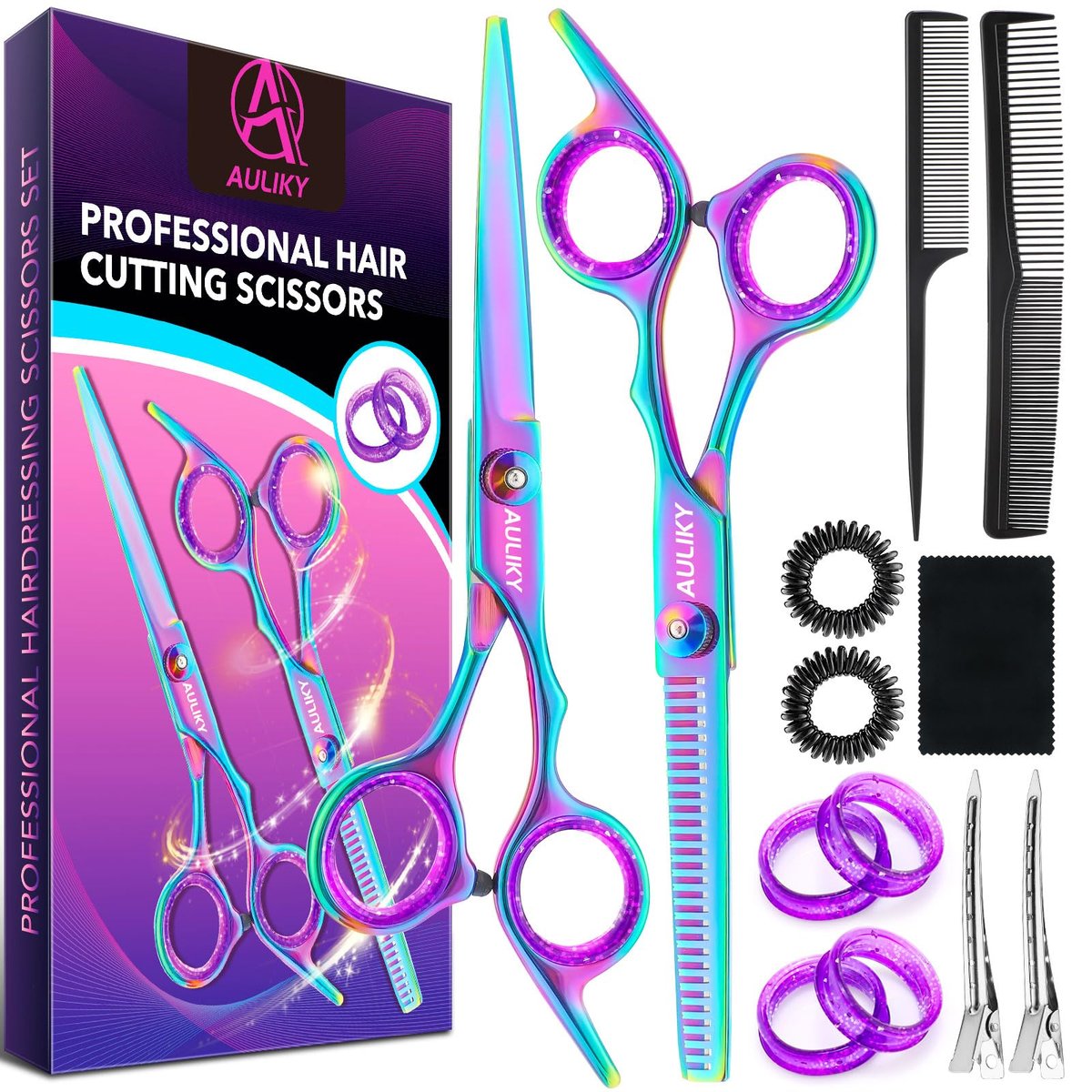 Professional Hair Cutting Scissors Shears Kit - 6.7" Stainless Steel Barber Scissors & Thinning Shears for Salon, Home, Men, Women - görsel 1