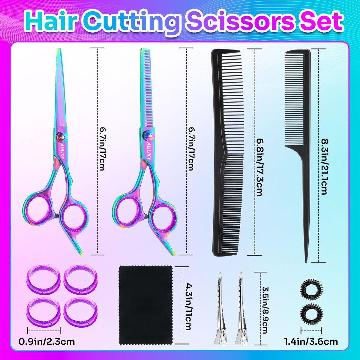Professional Hair Cutting Scissors Shears Kit - 6.7" Stainless Steel Barber Scissors & Thinning Shears for Salon, Home, Men, Women - görsel 3
