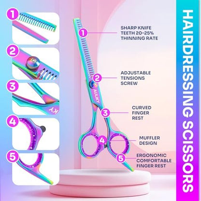 Professional Hair Cutting Scissors Shears Kit - 6.7" Stainless Steel Barber Scissors & Thinning Shears for Salon, Home, Men, Women