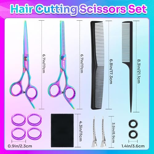 Professional Hair Cutting Scissors Shears Kit - 6.7" Stainless Steel Barber Scissors & Thinning Shears for Salon, Home, Men, Women - görsel 4