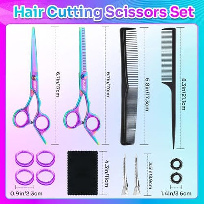 Professional Hair Cutting Scissors Shears Kit - 6.7" Stainless Steel Barber Scissors & Thinning Shears for Salon, Home, Men, Women