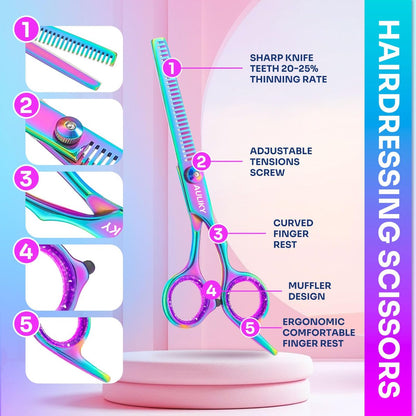 Professional Hair Cutting Scissors Shears Kit - 6.7" Stainless Steel Barber Scissors & Thinning Shears for Salon, Home, Men, Women