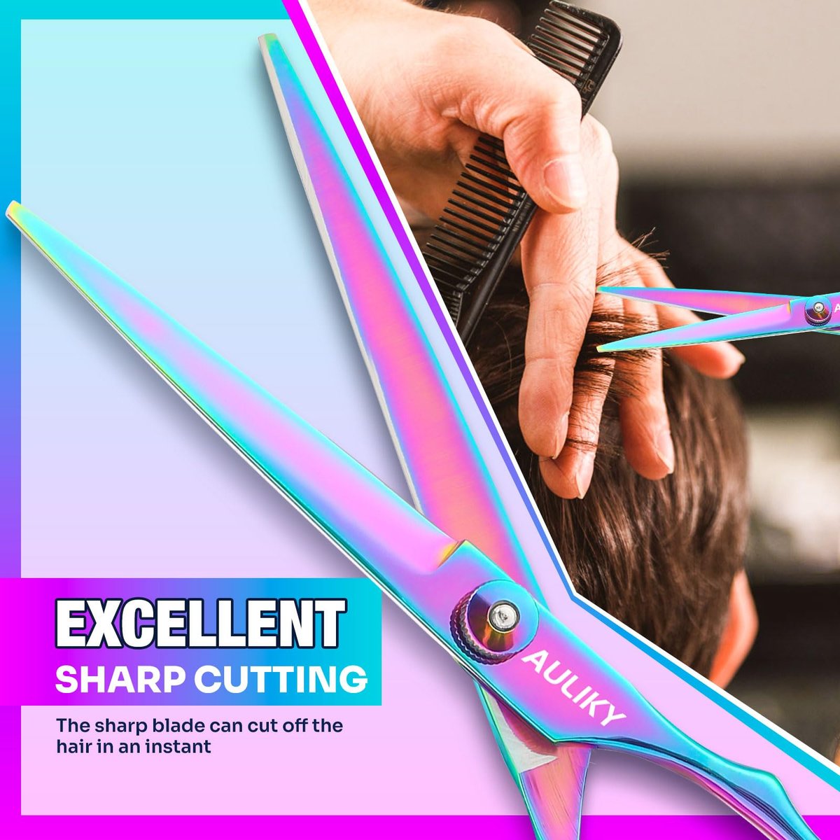 Professional Hair Cutting Scissors Shears Kit - 6.7" Stainless Steel Barber Scissors & Thinning Shears for Salon, Home, Men, Women - görsel 9