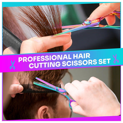 Professional Hair Cutting Scissors Shears Kit - 6.7" Stainless Steel Barber Scissors & Thinning Shears for Salon, Home, Men, Women
