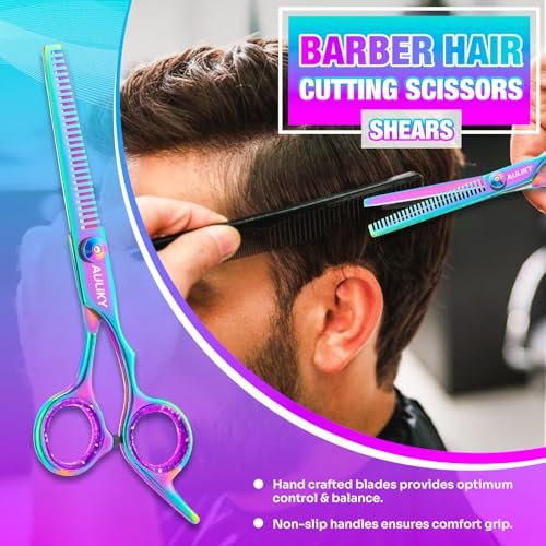 Professional Hair Cutting Scissors Shears Kit - 6.7" Stainless Steel Barber Scissors & Thinning Shears for Salon, Home, Men, Women - görsel 12