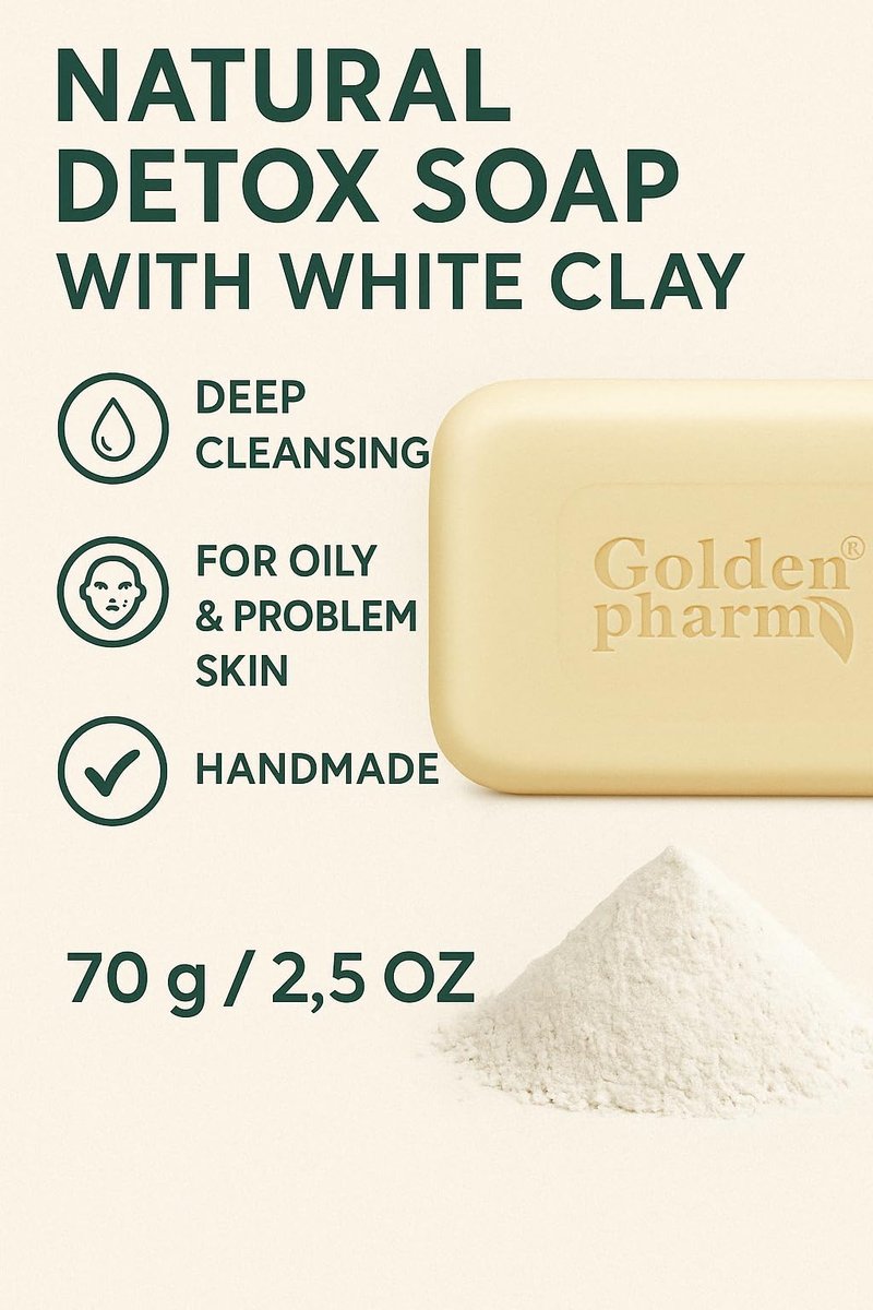 Original Herbs Detox White Clay Soap Bar for Face & Body - 100% Natural, Moisturizing Deep Cleansing for All Skin Types - Gentle Skincare for Men & Women, 70g (2.47oz) - görsel 3