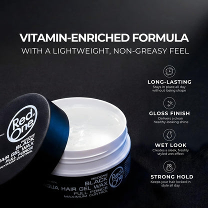 Redone Hair Styling Wax Black 150ml | Extra Hold Gel Wax for Men & Women | Long Lasting Shiny Finish with Lime Scent