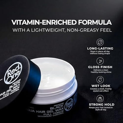 Redone Hair Styling Wax Black 150ml | Extra Hold Gel Wax for Men & Women | Long Lasting Shiny Finish with Lime Scent