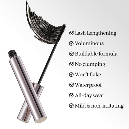 Erinde Tubing Mascara for Older Women 60 Plus - Lengthening & Volumizing for Thinning Lashes, Smudge-Proof, Flake-Free Black, Slim Micro-Brush for Hooded Eyes, Warm Water Removal