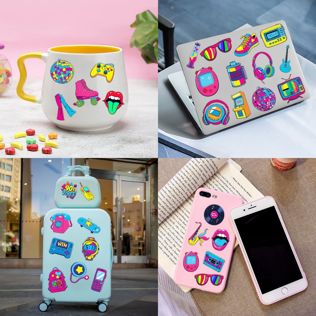 Back To The 90s 80s Retro Temporary Tattoos for Kids - 96 PCS Colorful Designs - Themed Birthday Party Supplies, Decorations, Favors, Rewards for Girls Boys - görsel 15