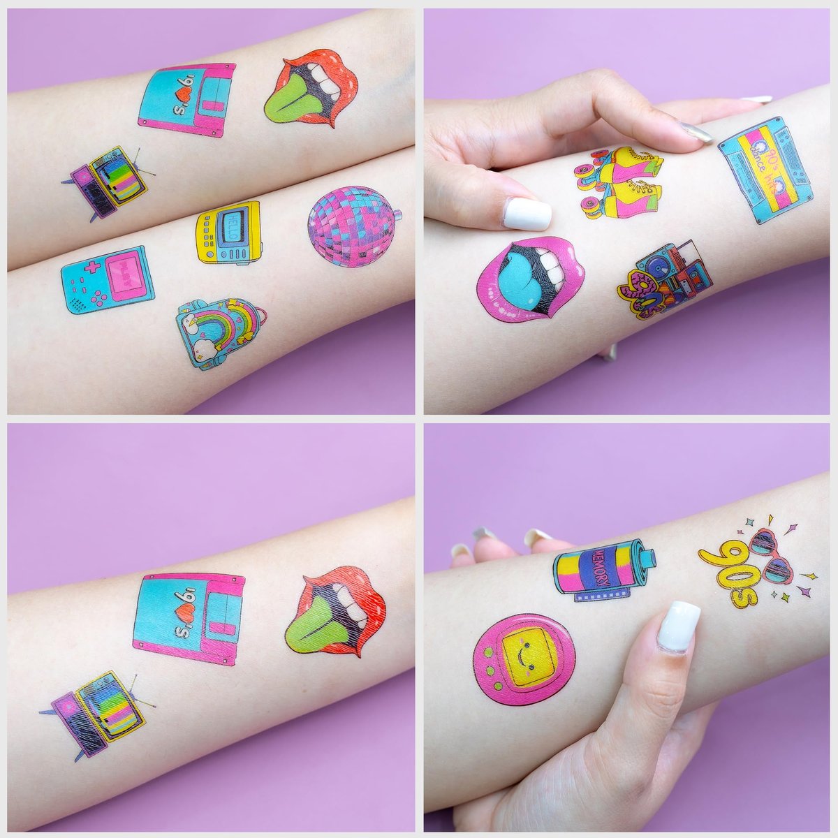 Back To The 90s 80s Retro Temporary Tattoos for Kids - 96 PCS Colorful Designs - Themed Birthday Party Supplies, Decorations, Favors, Rewards for Girls Boys - görsel 13