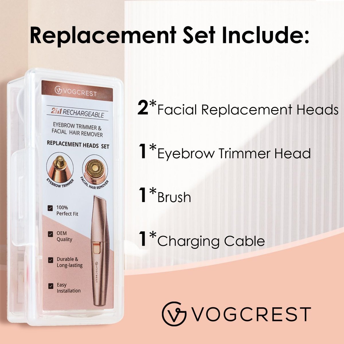 Replacement Heads for VG VOGCREST 2-in-1 Facial Eyebrow Trimmer - Compatible with VG-102, VG-1023, VG-1024 (Gold, Titanium) Avelisse