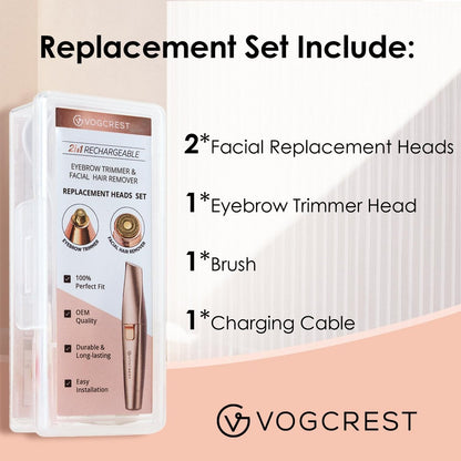 Replacement Heads for VG VOGCREST 2-in-1 Facial Eyebrow Trimmer - Compatible with VG-102, VG-1023, VG-1024 (Gold, Titanium) Avelisse