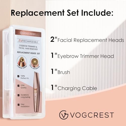 Replacement Heads for VG VOGCREST 2-in-1 Facial Eyebrow Trimmer - Compatible with VG-102, VG-1023, VG-1024 (Gold, Titanium) Avelisse