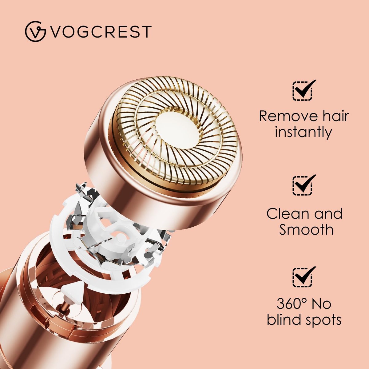 Replacement Heads for VG VOGCREST 2-in-1 Facial Eyebrow Trimmer - Compatible with VG-102, VG-1023, VG-1024 (Gold, Titanium) Avelisse