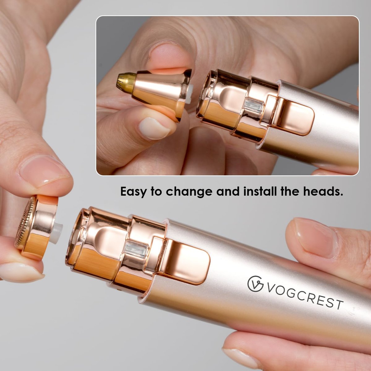 Replacement Heads for VG VOGCREST 2-in-1 Facial Eyebrow Trimmer - Compatible with VG-102, VG-1023, VG-1024 (Gold, Titanium) Avelisse