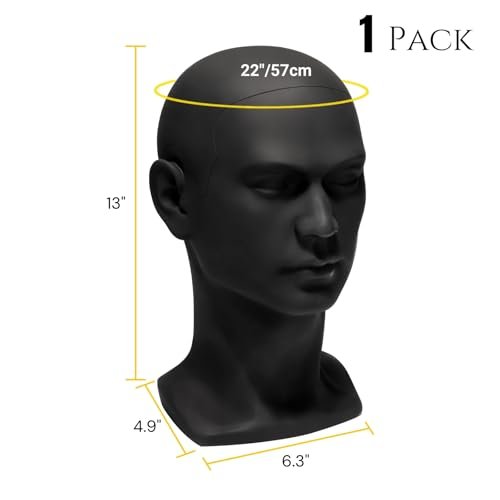 ZOOFOX Black PVC Male Mannequin Head for Hats, Wigs, Scarves, Sunglasses - Professional Display Styling Head with Mount Hole Avelisse