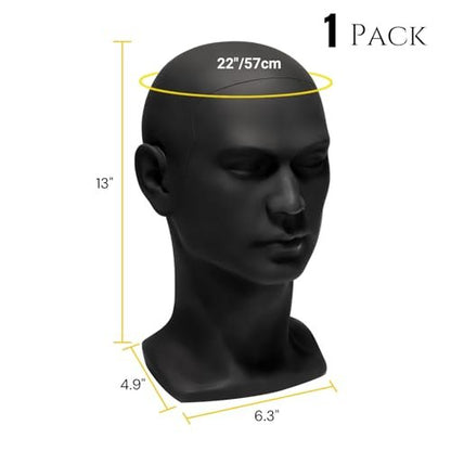 ZOOFOX Black PVC Male Mannequin Head for Hats, Wigs, Scarves, Sunglasses - Professional Display Styling Head with Mount Hole Avelisse