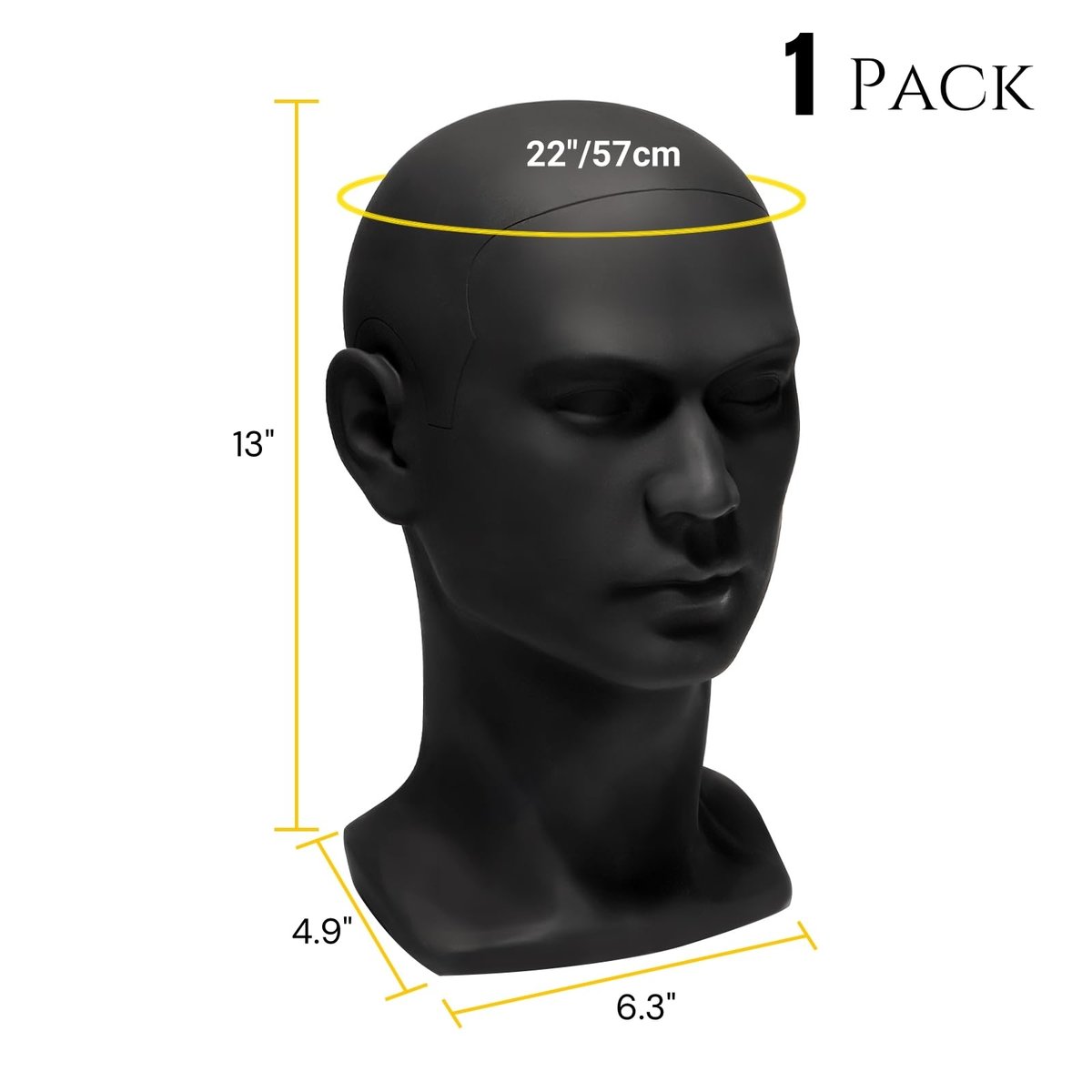 ZOOFOX Black PVC Male Mannequin Head for Hats, Wigs, Scarves, Sunglasses - Professional Display Styling Head with Mount Hole Avelisse