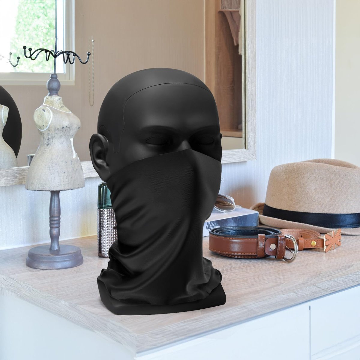 ZOOFOX Black PVC Male Mannequin Head for Hats, Wigs, Scarves, Sunglasses - Professional Display Styling Head with Mount Hole Avelisse