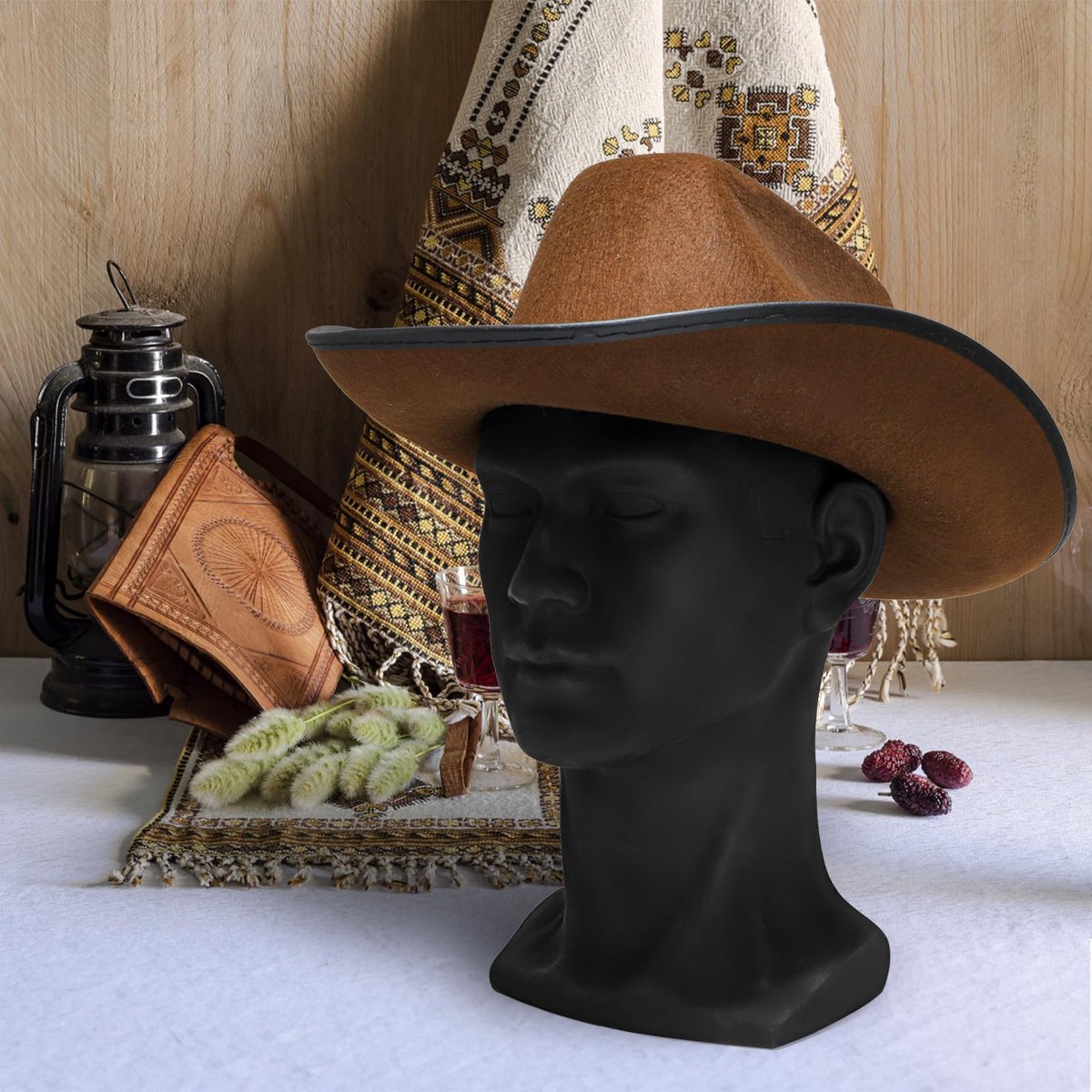 ZOOFOX Black PVC Male Mannequin Head for Hats, Wigs, Scarves, Sunglasses - Professional Display Styling Head with Mount Hole Avelisse