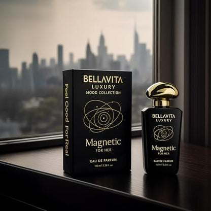 Bellavita Luxury Magnetic for Her Eau de Parfum - 100 ml (3.4 fl.oz.) - Floral-Gourmand Women's Fragrance with Cassis, Rose, and Caramel Notes - Long Lasting Perfume Avelisse