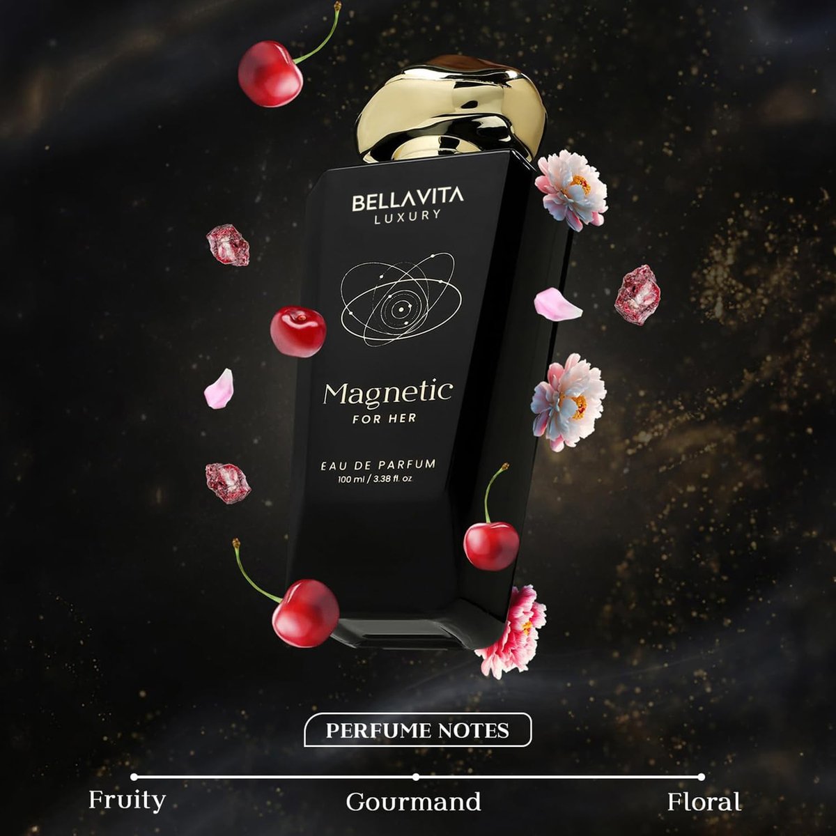 Bellavita Luxury Magnetic for Her Eau de Parfum - 100 ml (3.4 fl.oz.) - Floral-Gourmand Women's Fragrance with Cassis, Rose, and Caramel Notes - Long Lasting Perfume Avelisse