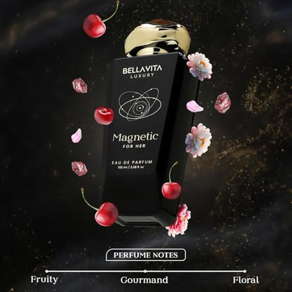 Bellavita Luxury Magnetic for Her Eau de Parfum - 100 ml (3.4 fl.oz.) - Floral-Gourmand Women's Fragrance with Cassis, Rose, and Caramel Notes - Long Lasting Perfume Avelisse