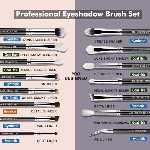 Bueart Design 15-Piece Pro Natural Hair Eyeshadow Makeup Brush Set - Luxury Goat & Pony Hair Bristles for Powder, Cream, Liquid Blending - görsel 4