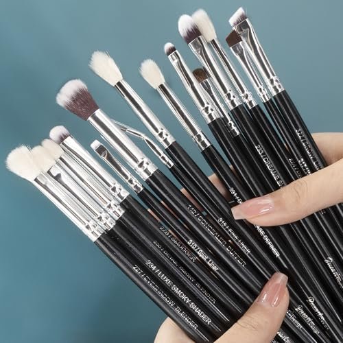 Bueart Design 15-Piece Pro Natural Hair Eyeshadow Makeup Brush Set - Luxury Goat & Pony Hair Bristles for Powder, Cream, Liquid Blending - görsel 8