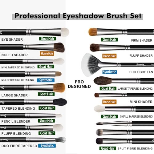 Bueart Design Professional 16-Piece Eye Makeup Brush Set - Natural Horse & Goat Hair, High Elastic Synthetic Eyeshadow Brushes for Eyeliner, Blending, Eyebrow, Concealer - görsel 6