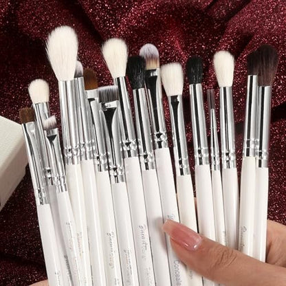 Bueart Design 16-Piece Professional Makeup Brush Set: Natural Goat & Pony Hair Eye Brushes for Eyeshadow, Blending, Brows & Liner
