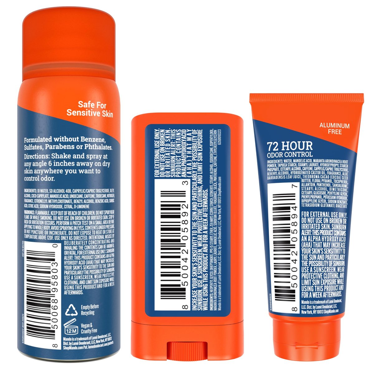 Mando Whole Body Deodorant Mini Trio – 72HR Odor Control, Aluminum & Baking Soda Free, Pro Sport Scent, Travel Size for Men Avelisse