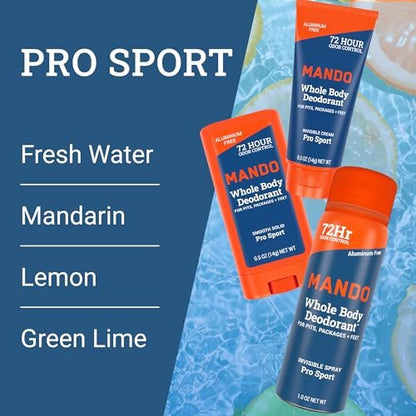 Mando Whole Body Deodorant Mini Trio – 72HR Odor Control, Aluminum & Baking Soda Free, Pro Sport Scent, Travel Size for Men Avelisse